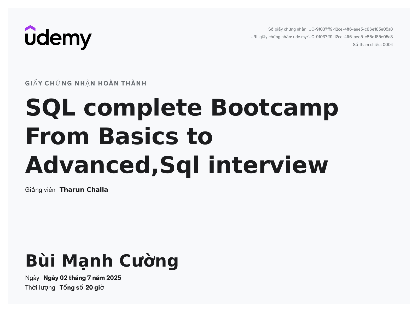 SQL Bootcamp — Udemy
